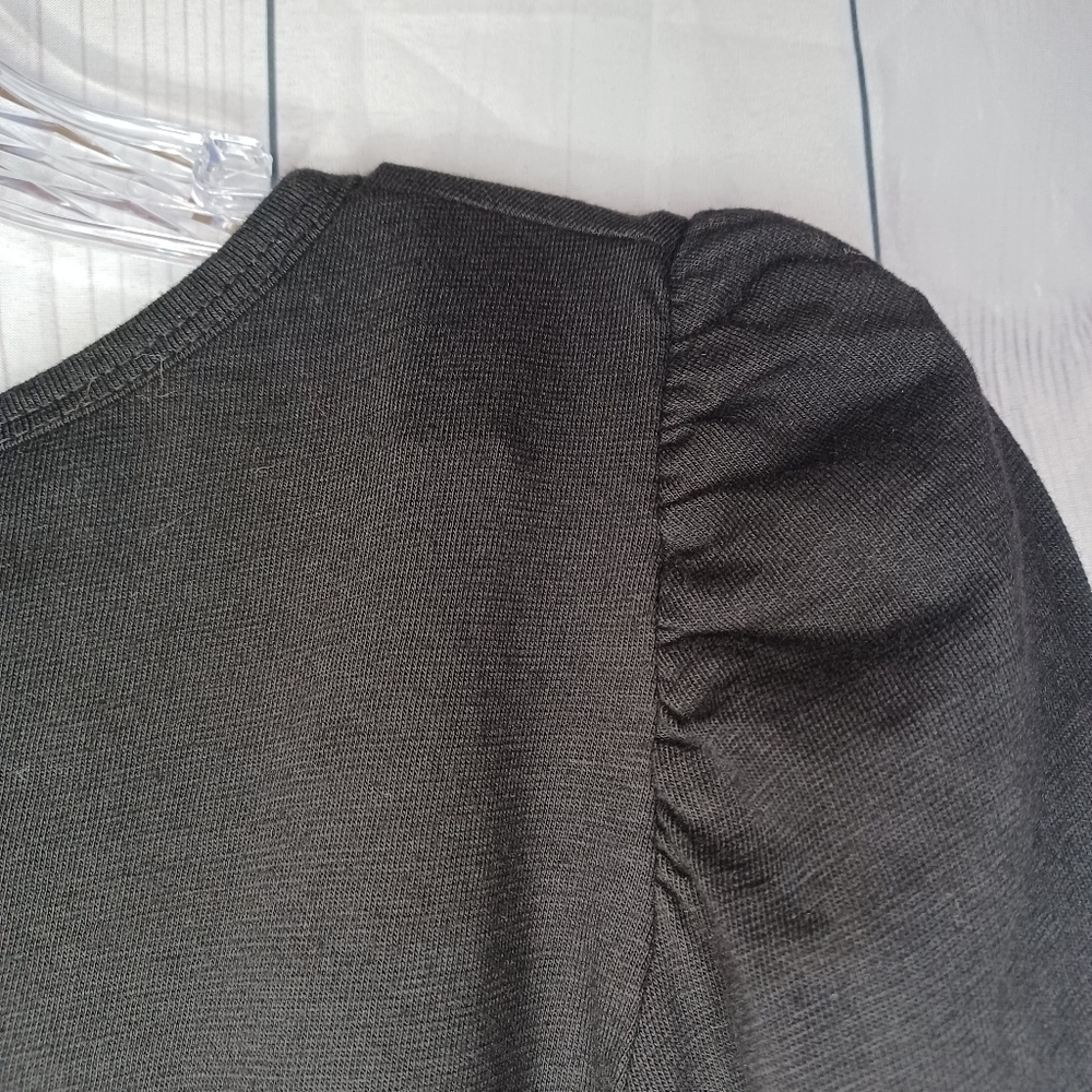 Anthropologie AMADI Black V-Neck Twist Puff Sleeve Dress NWT - Picture 11 of 14